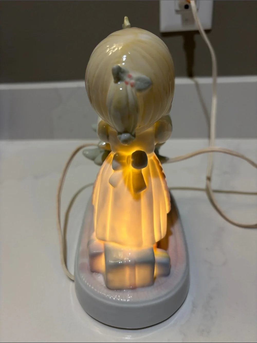 Precious Moments White Porcelain Girl with Christmas Tree Nightlight